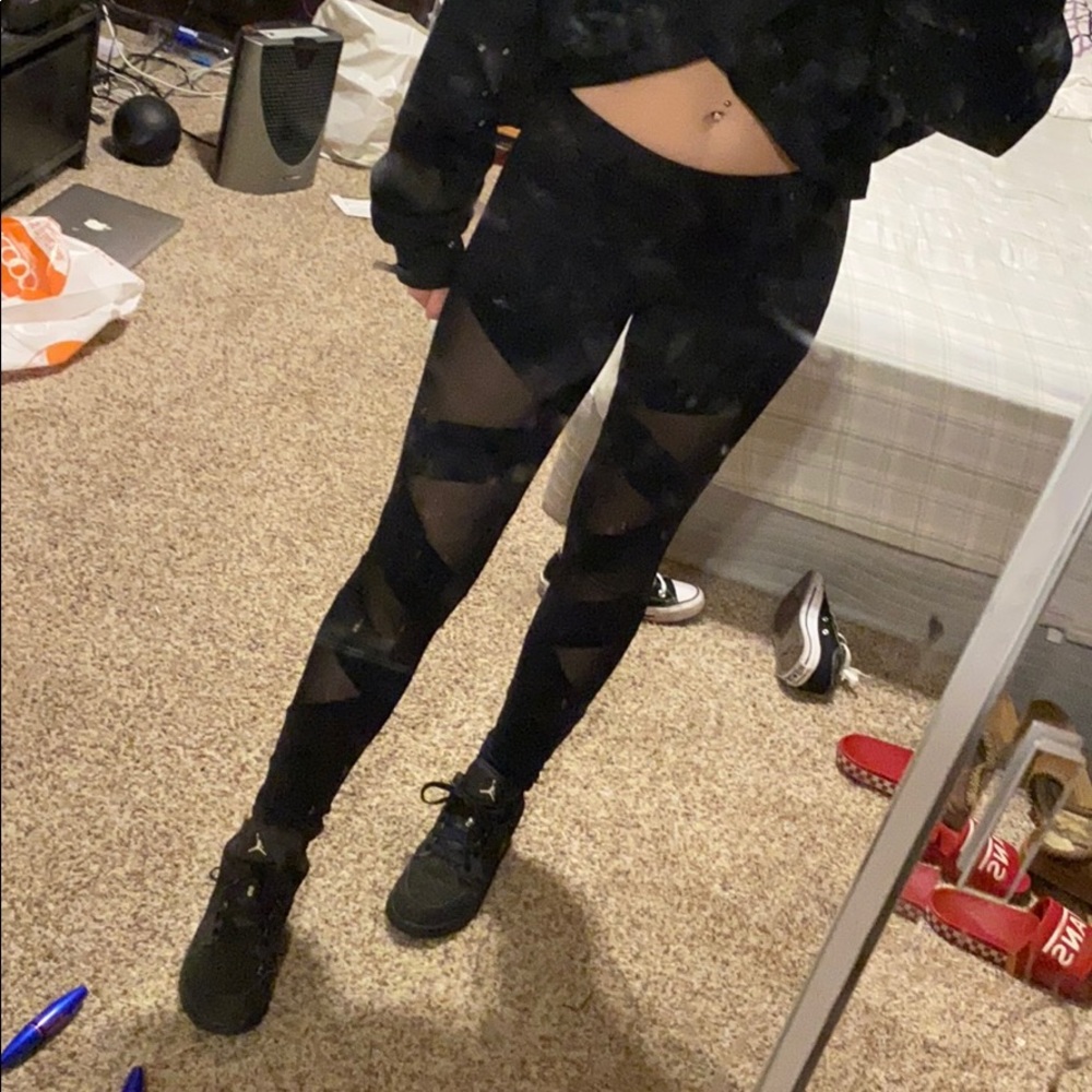 Black criss cross mesh leggings